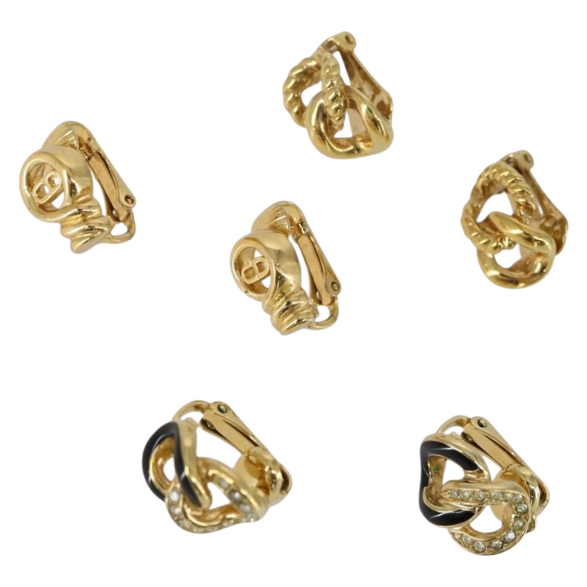 Christian Dior Earring metal 3 Set Gold Tone Auth ka2342