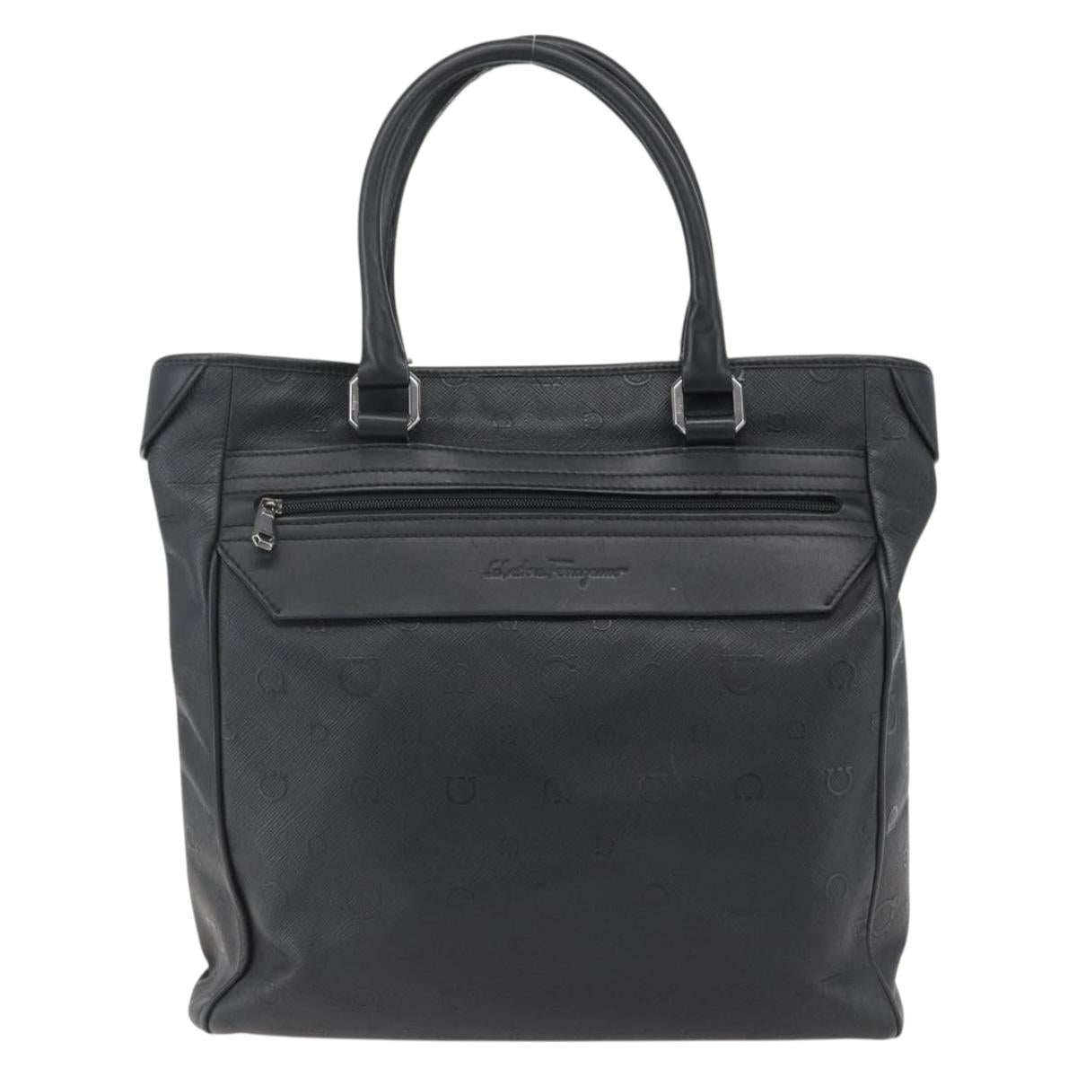 Salvatore Ferragamo Gancini Tote Bag Leather 2way Black Auth ka2346