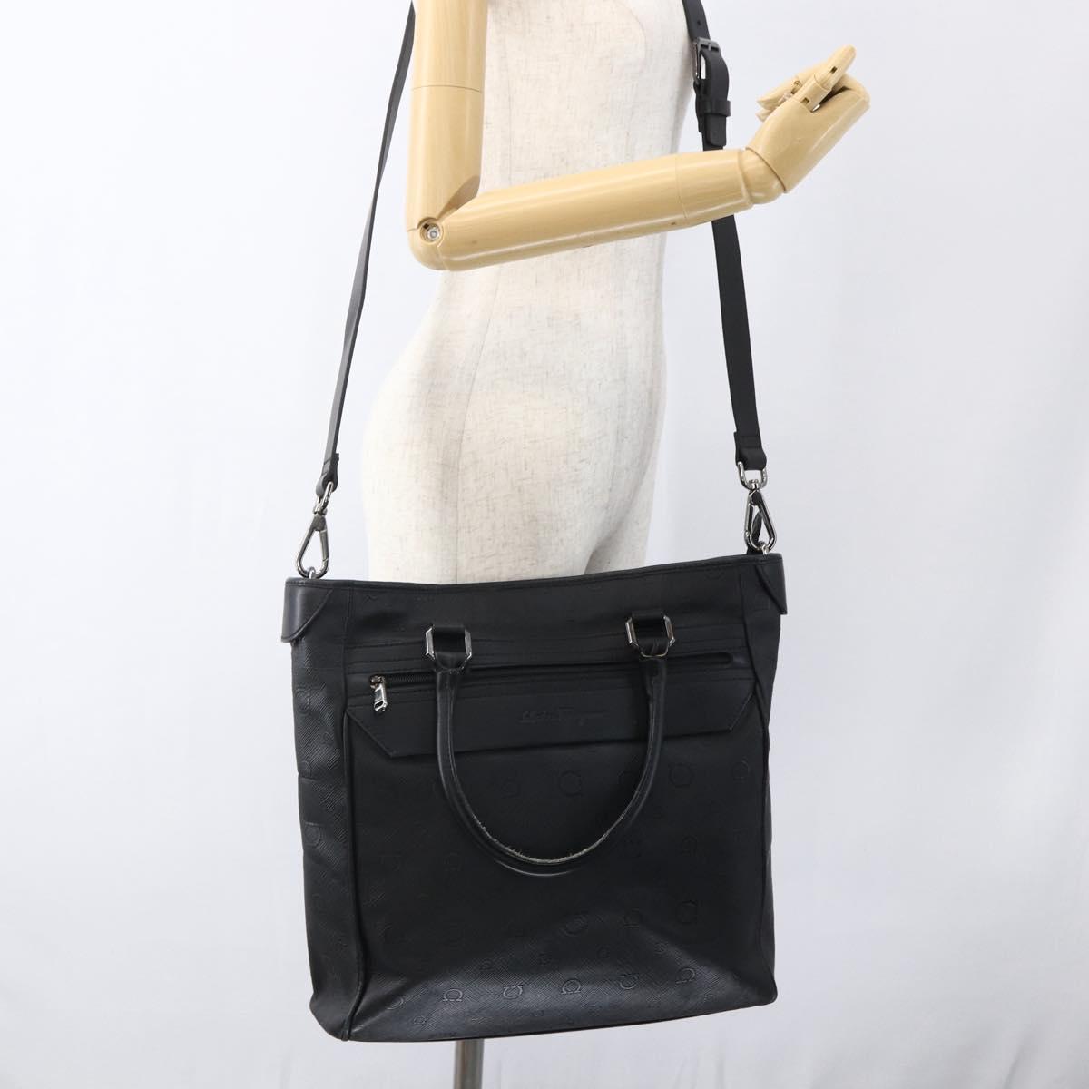 Salvatore Ferragamo Gancini Tote Bag Leather 2way Black Auth ka2346