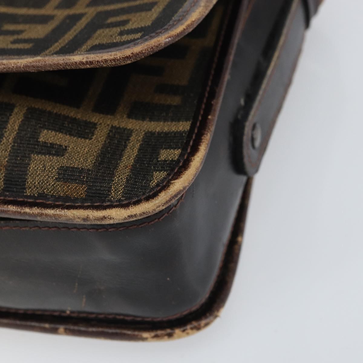 FENDI Zucca Canvas Shoulder Bag Black Brown Auth ka2348