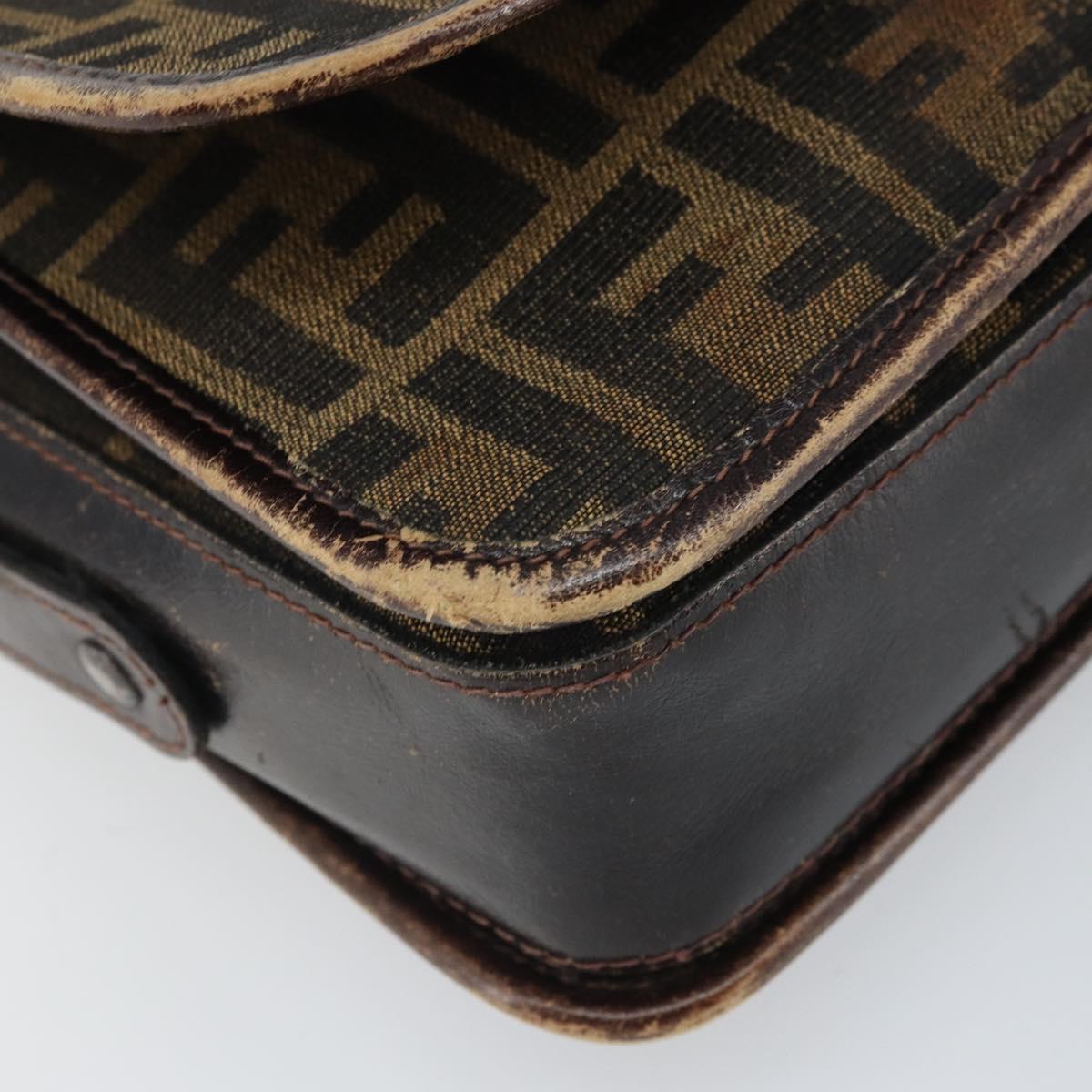 FENDI Zucca Canvas Shoulder Bag Black Brown Auth ka2348