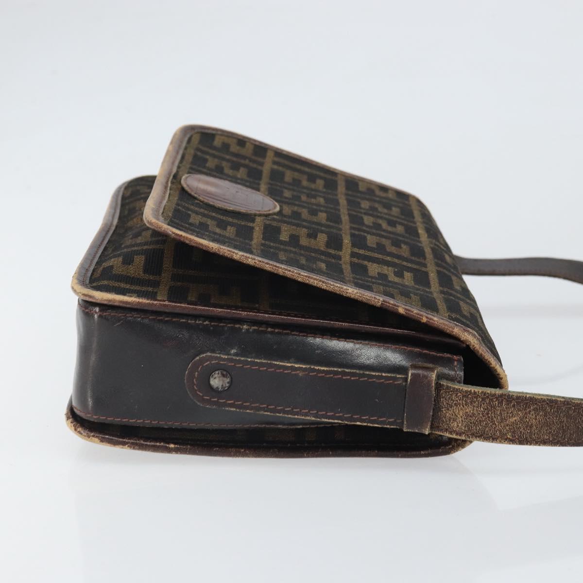 FENDI Zucca Canvas Shoulder Bag Black Brown Auth ka2348