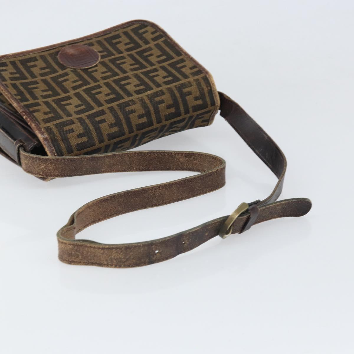 FENDI Zucca Canvas Shoulder Bag Black Brown Auth ka2348