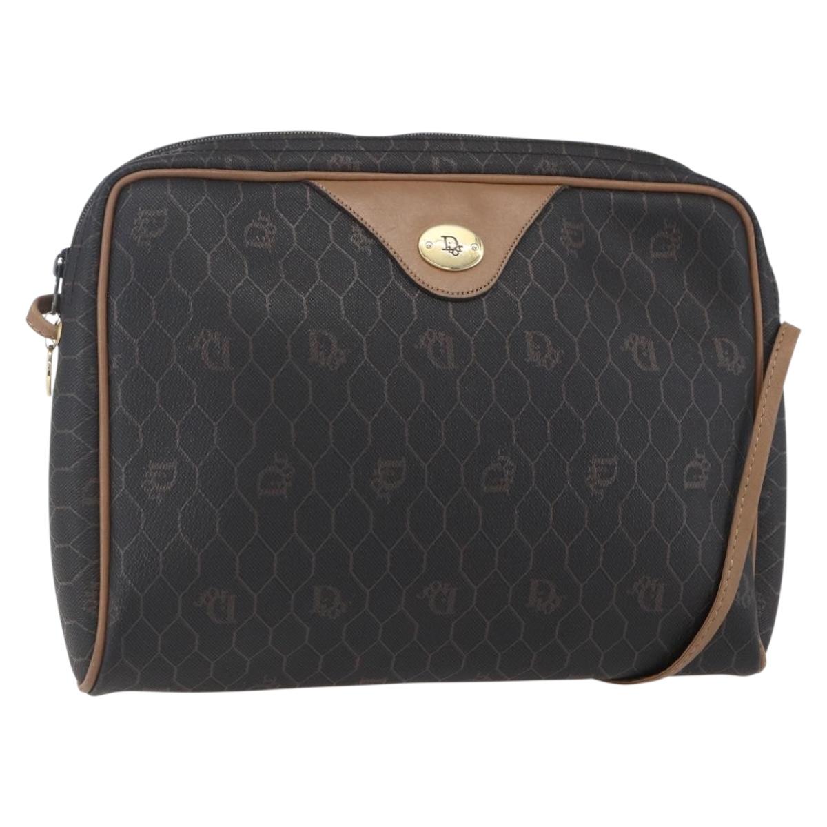 Christian Dior Honeycomb Canvas Shoulder Bag PVC Black Gold Auth ka235