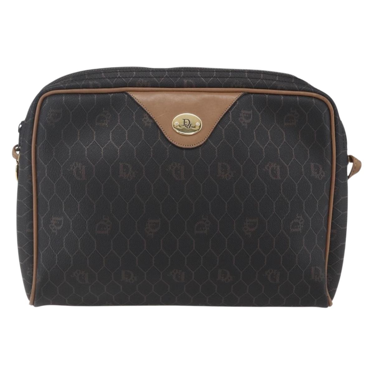 Christian Dior Honeycomb Canvas Shoulder Bag PVC Black Gold Auth ka235