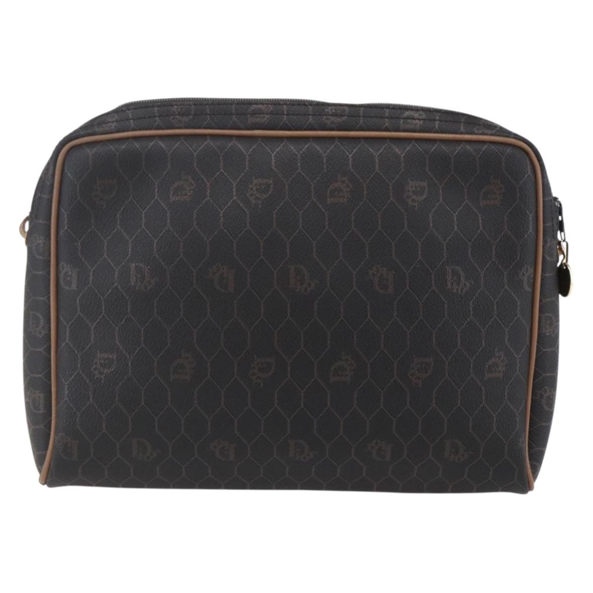 Christian Dior Honeycomb Canvas Shoulder Bag PVC Black Gold Auth ka235