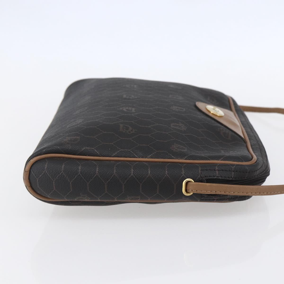 Christian Dior Honeycomb Canvas Shoulder Bag PVC Black Gold Auth ka235
