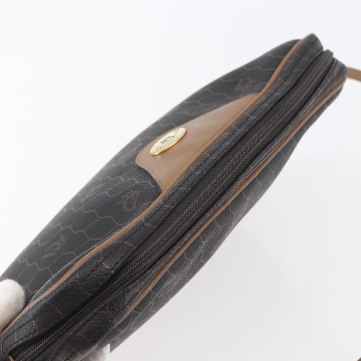 Christian Dior Honeycomb Canvas Shoulder Bag PVC Black Gold Auth ka235