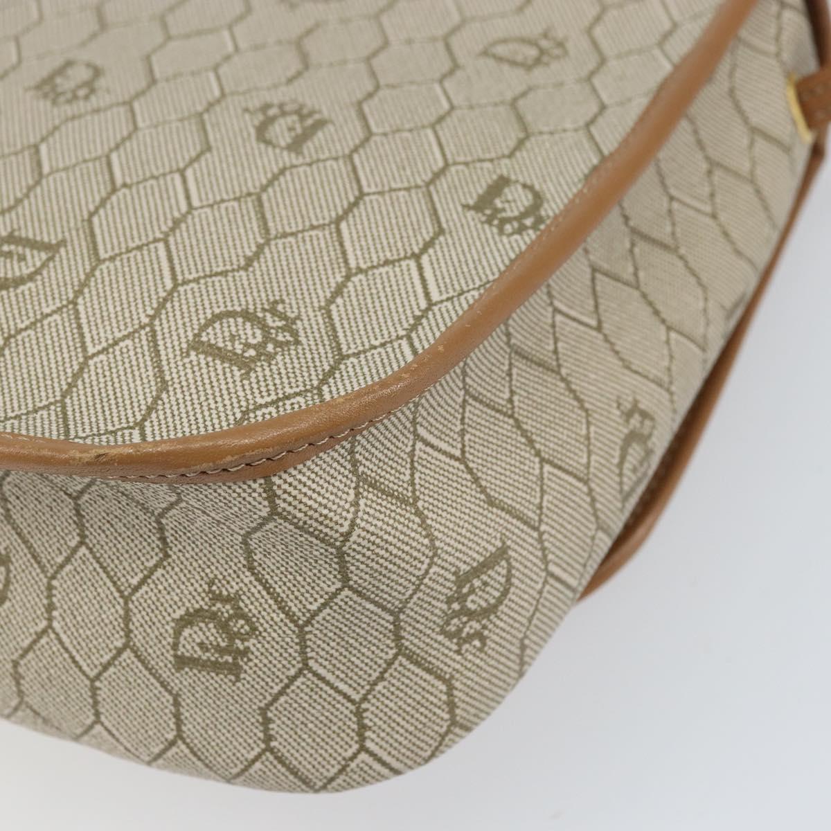 Christian Dior Honeycomb Canvas Shoulder Bag PVC Beige Gold Auth ka2352