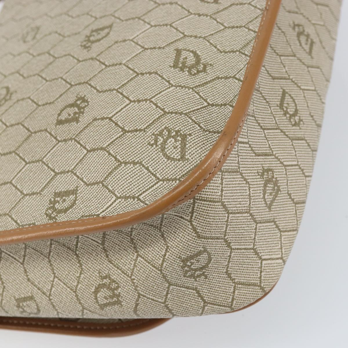 Christian Dior Honeycomb Canvas Shoulder Bag PVC Beige Gold Auth ka2352