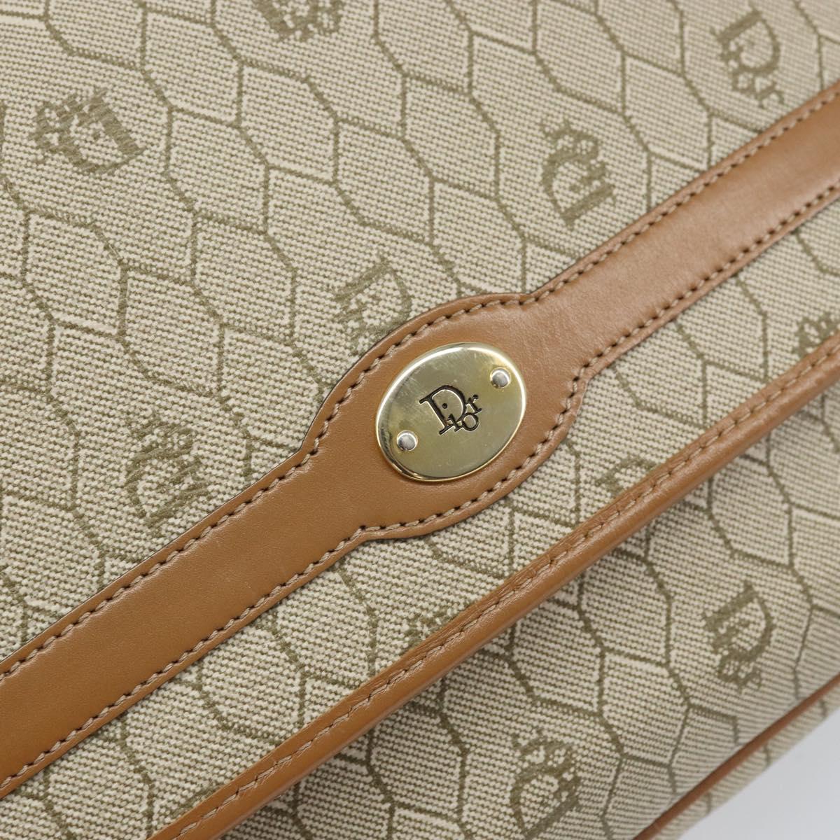 Christian Dior Honeycomb Canvas Shoulder Bag PVC Beige Gold Auth ka2352