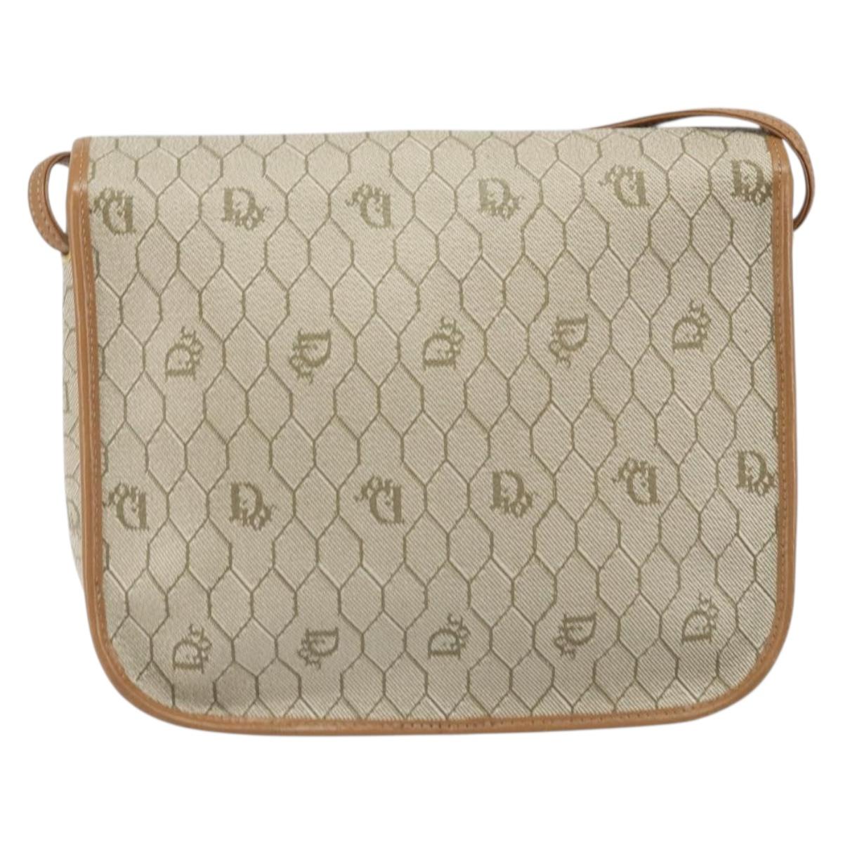 Christian Dior Honeycomb Canvas Shoulder Bag PVC Beige Gold Auth ka2352