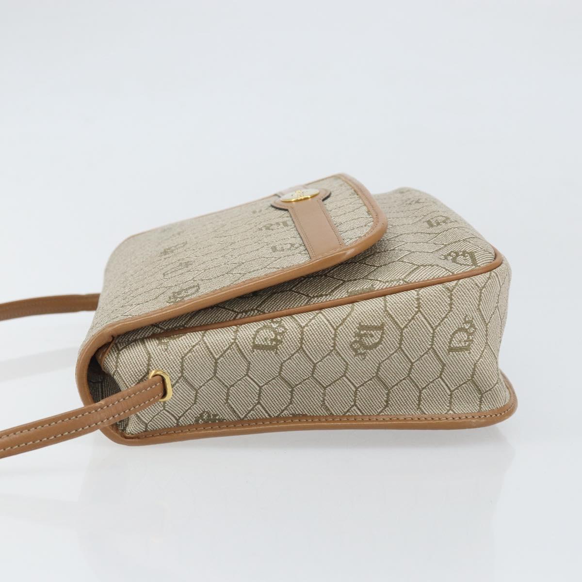 Christian Dior Honeycomb Canvas Shoulder Bag PVC Beige Gold Auth ka2352