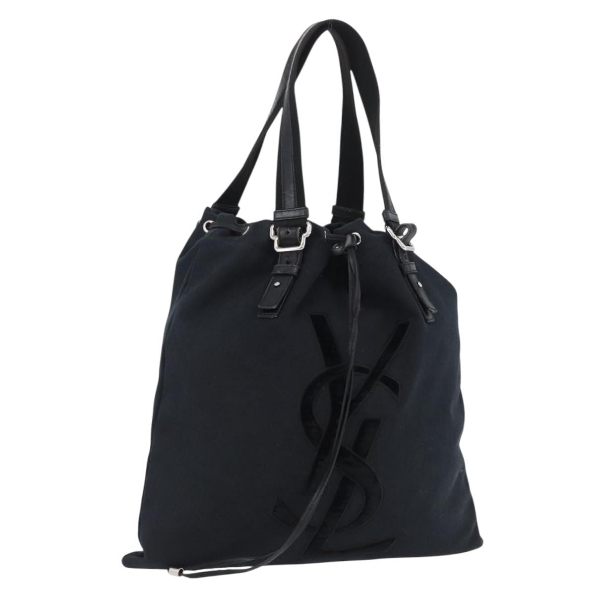 SAINT LAURENT Tote Bag Canvas Black Silver 121631 Auth ka2353