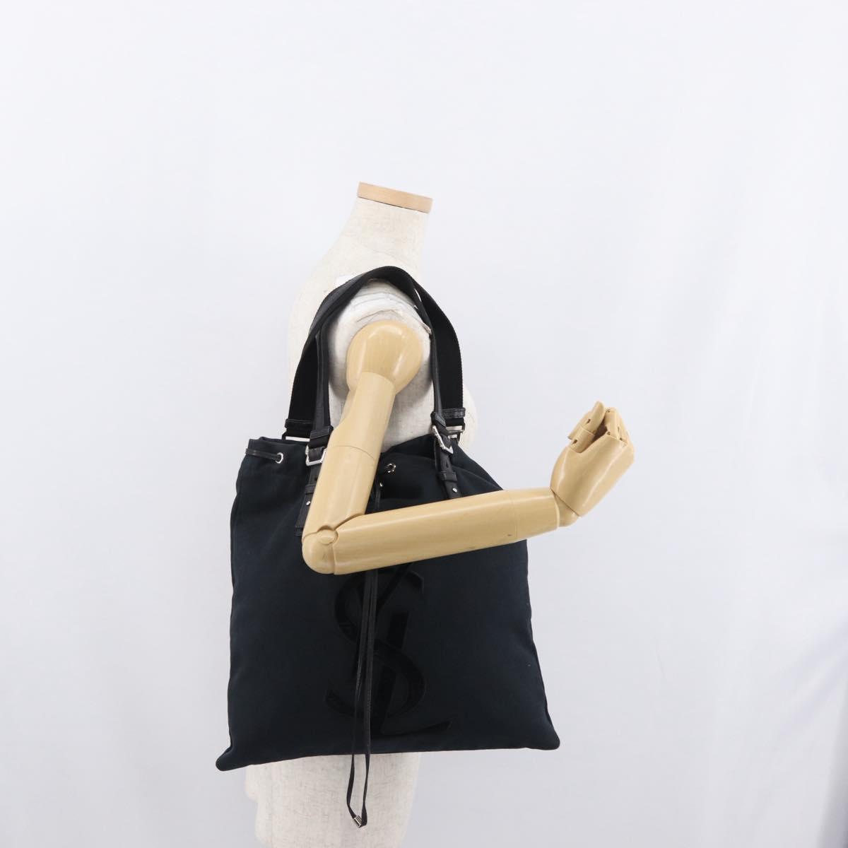 SAINT LAURENT Tote Bag Canvas Black Silver 121631 Auth ka2353