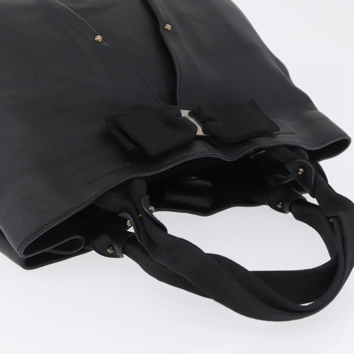 Salvatore Ferragamo Vara Ribbon Hand Bag Leather Black Auth ka2354