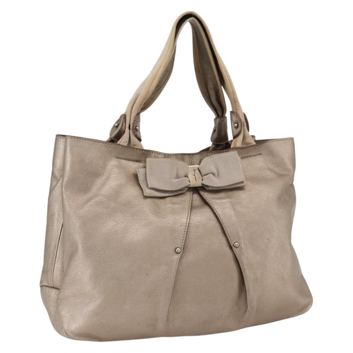 Salvatore Ferragamo Vara Ribbon Hand Bag Leather Gold Auth ka2355