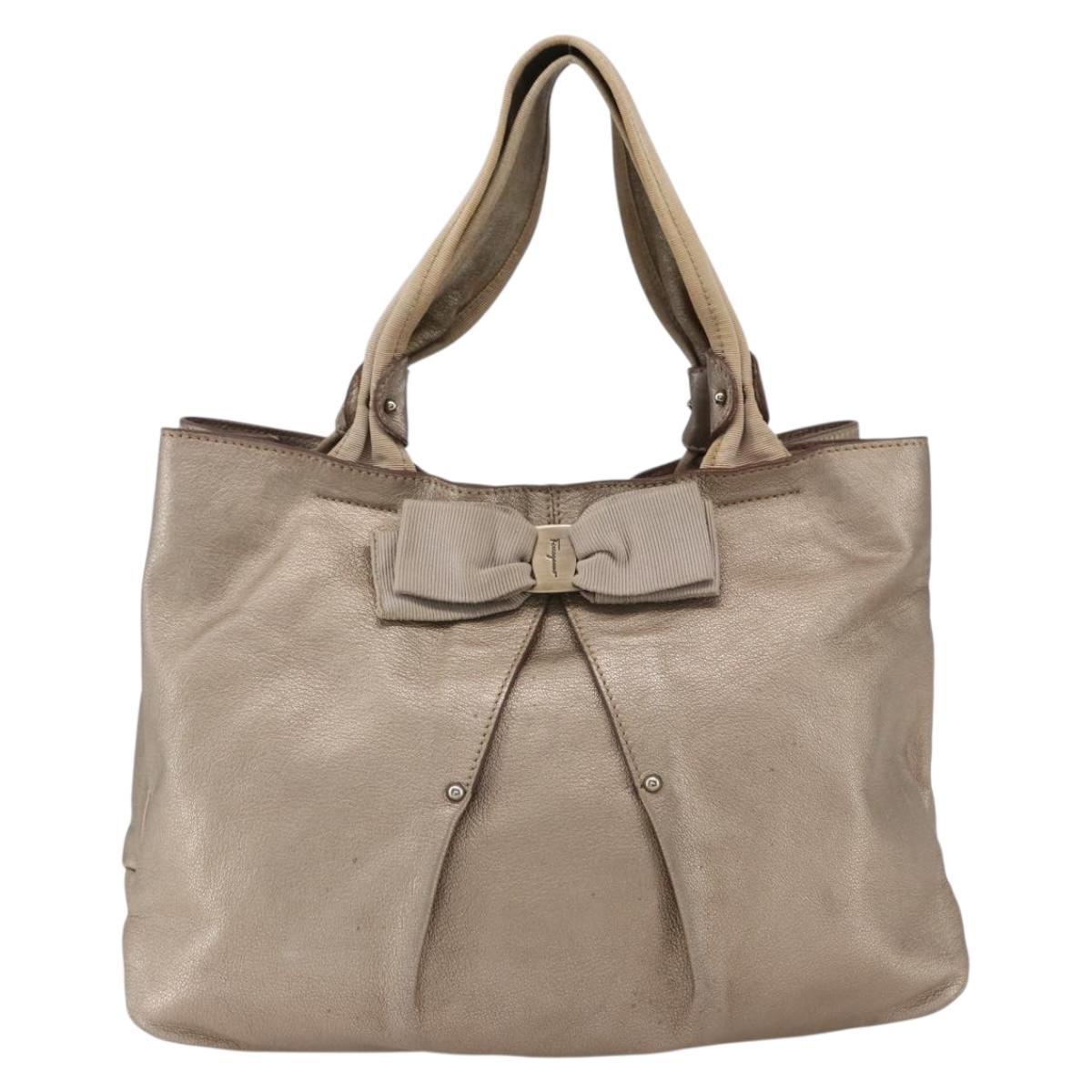 Salvatore Ferragamo Vara Ribbon Hand Bag Leather Gold Auth ka2355