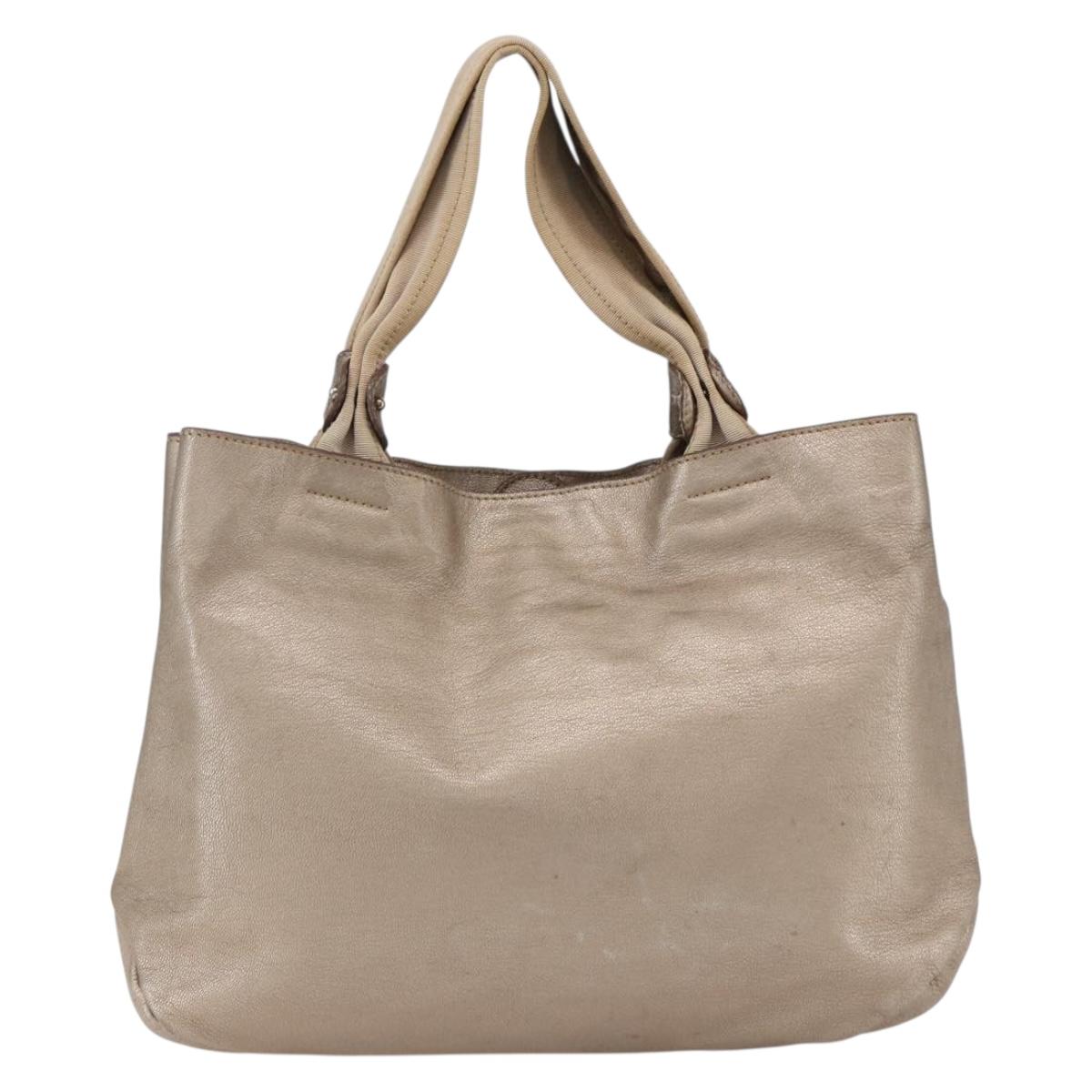 Salvatore Ferragamo Vara Ribbon Hand Bag Leather Gold Auth ka2355