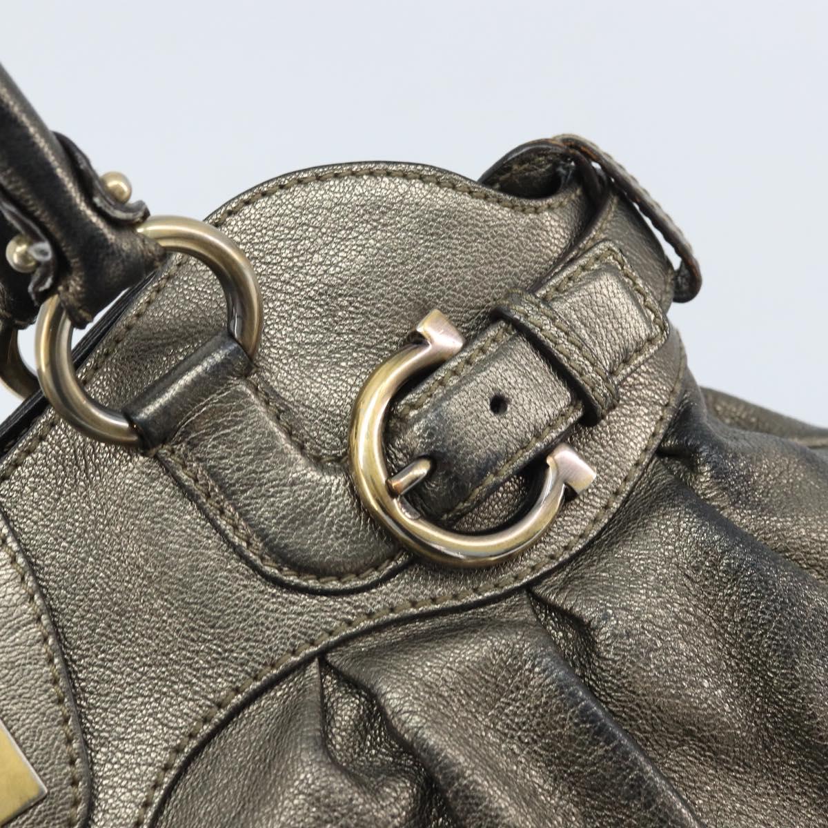 Salvatore Ferragamo Gancini Hand Bag Leather Gold Auth ka2356