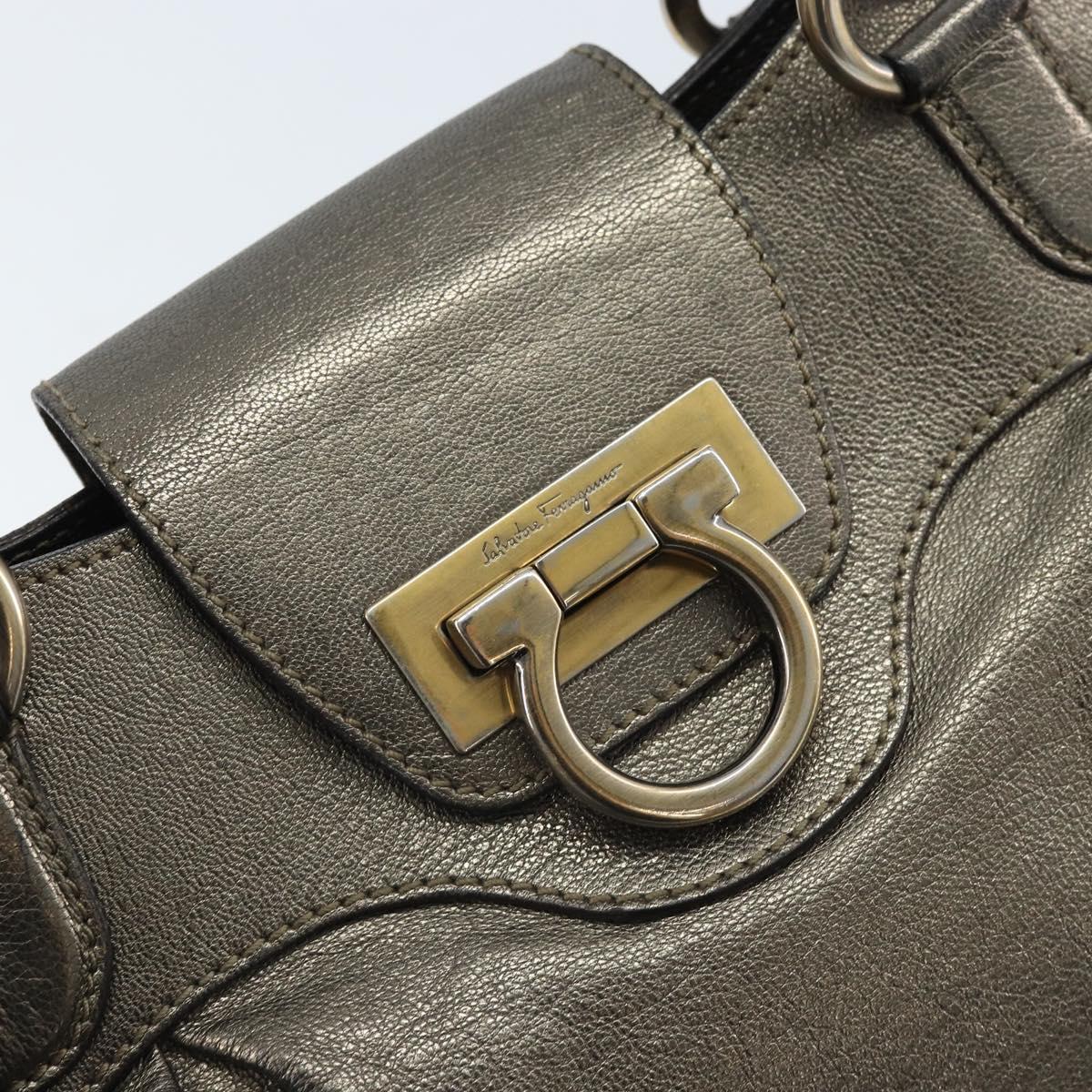 Salvatore Ferragamo Gancini Hand Bag Leather Gold Auth ka2356