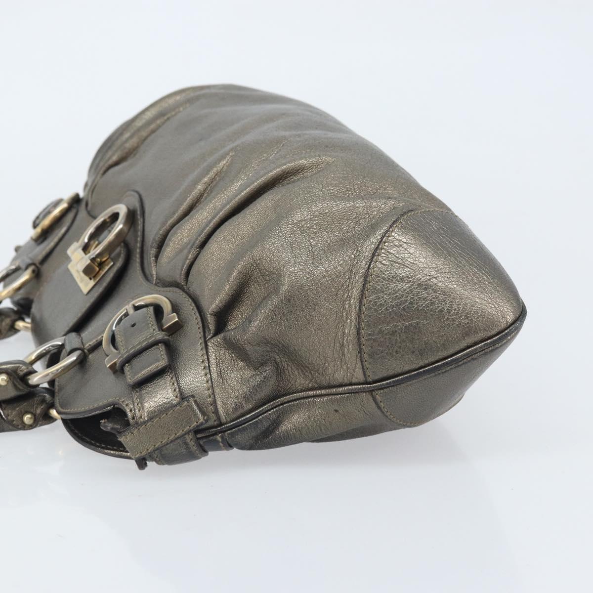 Salvatore Ferragamo Gancini Hand Bag Leather Gold Auth ka2356