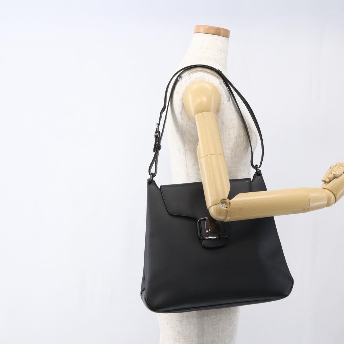Salvatore Ferragamo Vala Shoulder Bag Leather Silver Black Auth ka2360