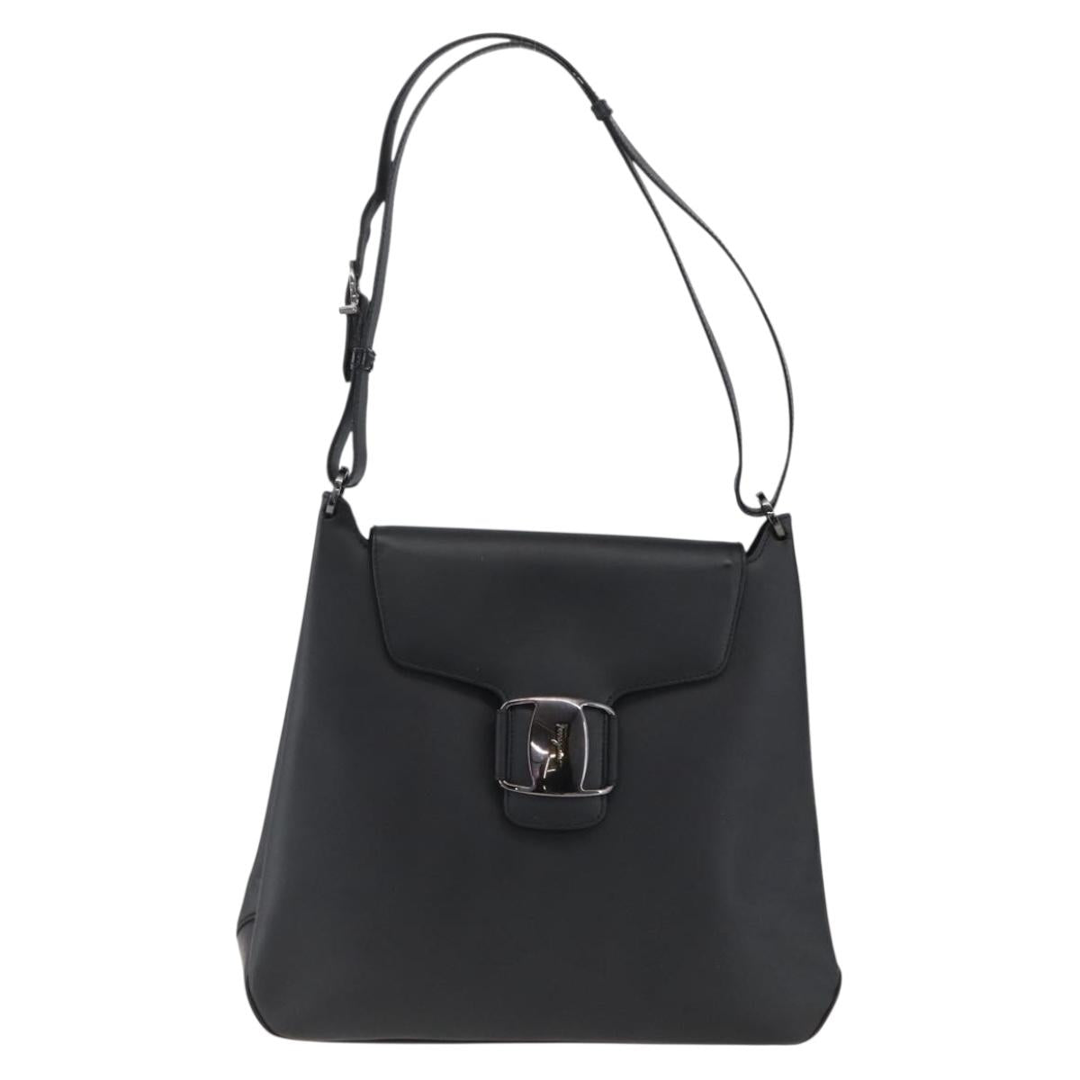 Salvatore Ferragamo Vala Shoulder Bag Leather Silver Black Auth ka2360