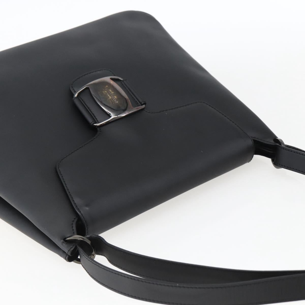 Salvatore Ferragamo Vala Shoulder Bag Leather Silver Black Auth ka2360