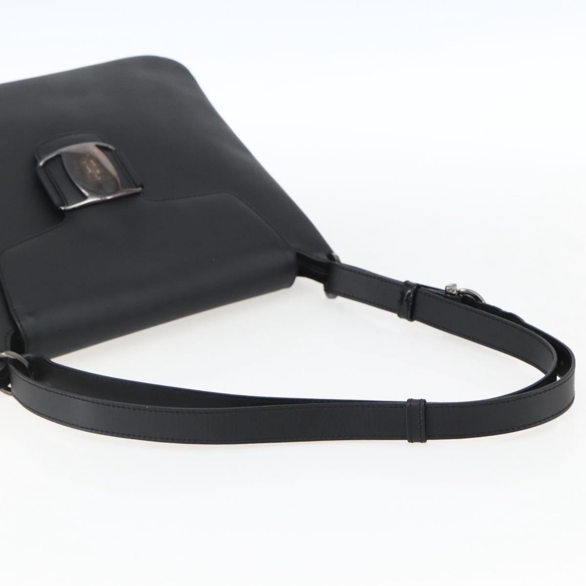 Salvatore Ferragamo Vala Shoulder Bag Leather Silver Black Auth ka2360