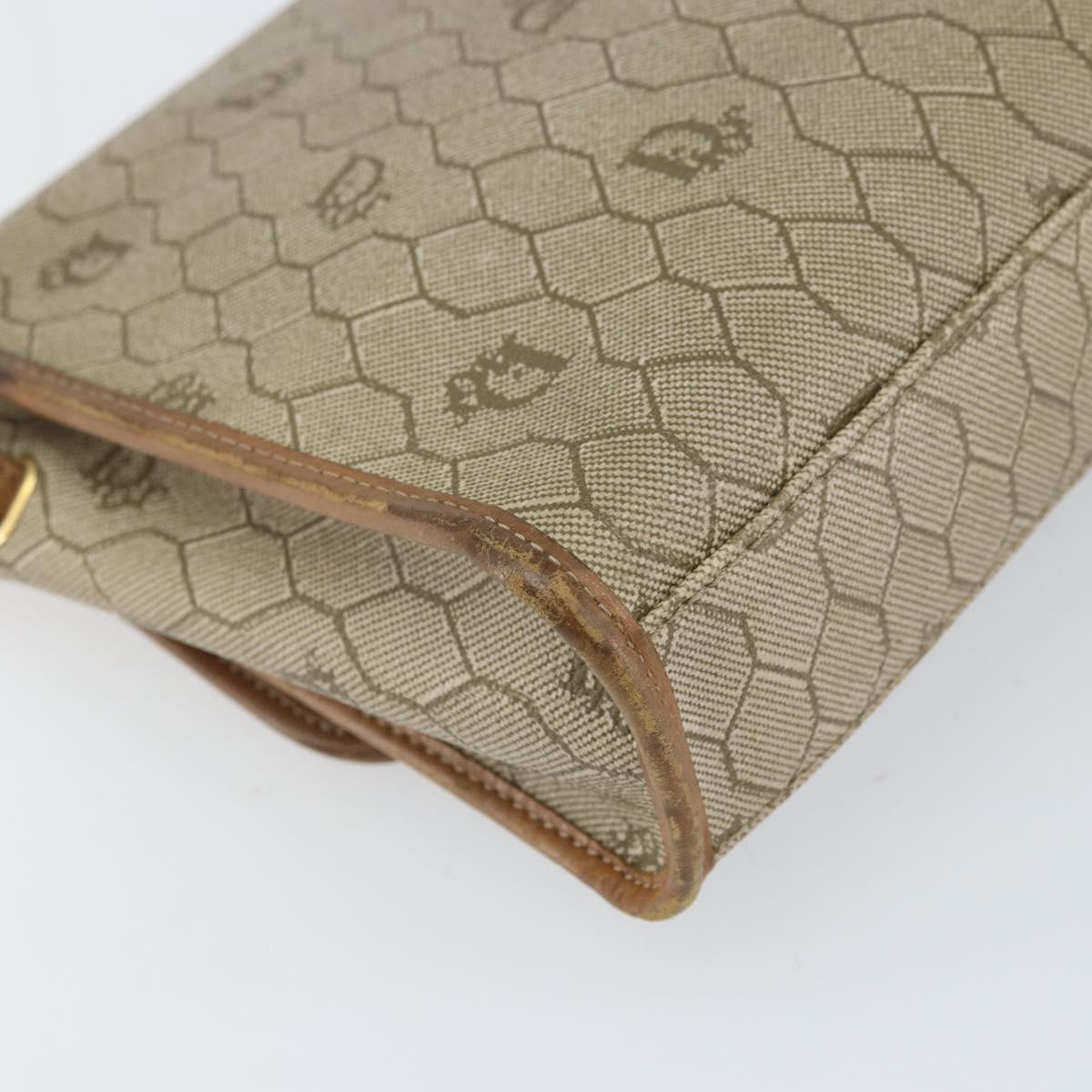Christian Dior Honeycomb Canvas Shoulder Bag PVC Beige Gold Auth ka2361