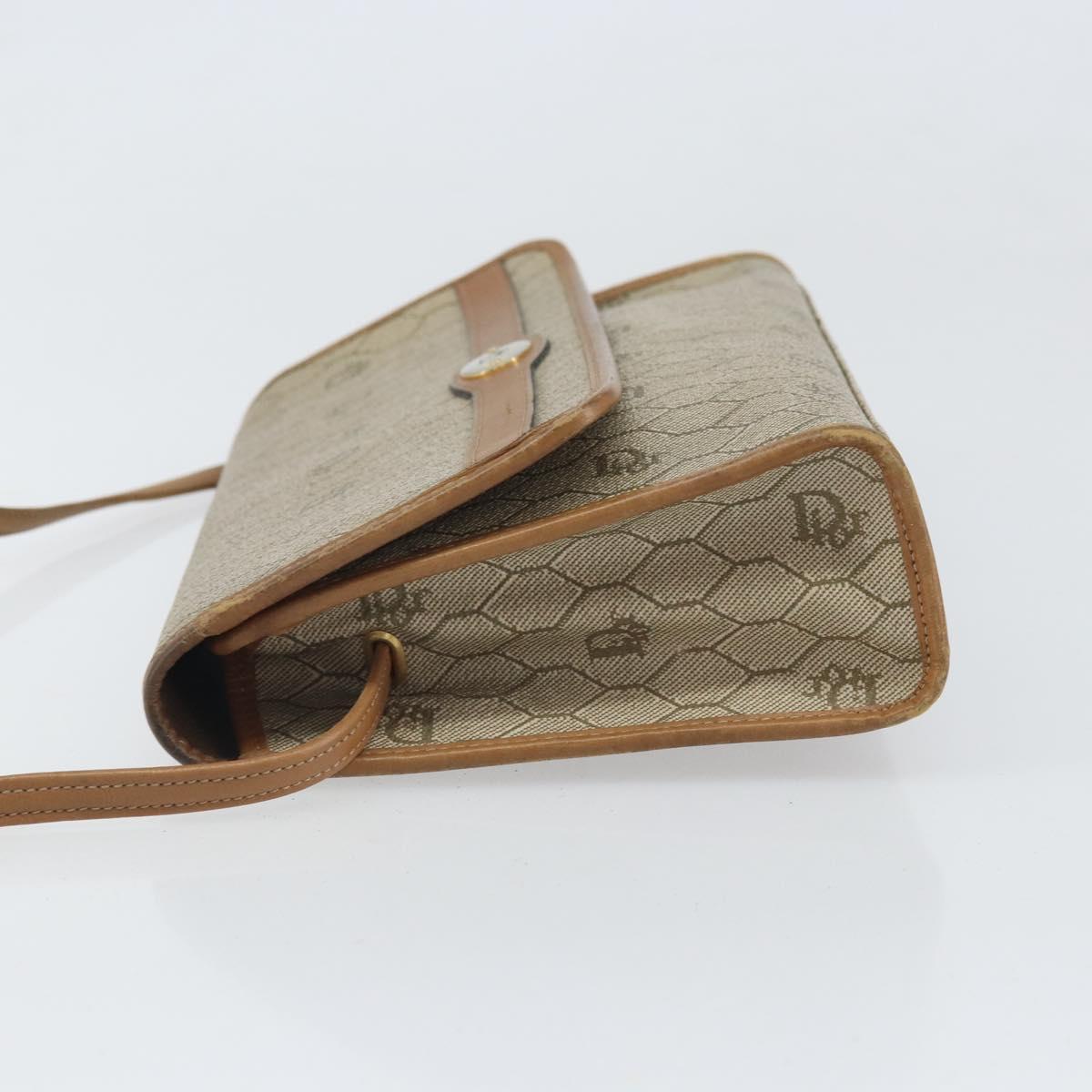 Christian Dior Honeycomb Canvas Shoulder Bag PVC Beige Gold Auth ka2361