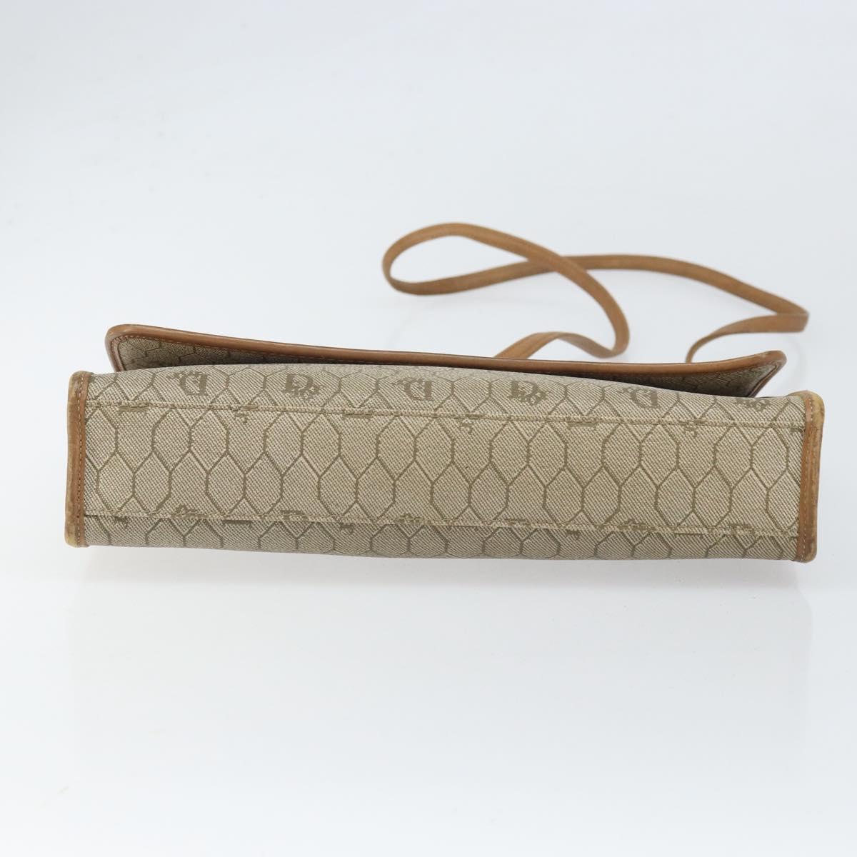 Christian Dior Honeycomb Canvas Shoulder Bag PVC Beige Gold Auth ka2361