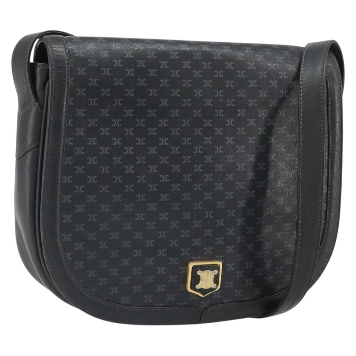 CELINE Macadam Canvas Shoulder Bag PVC Black Gold Auth ka2364