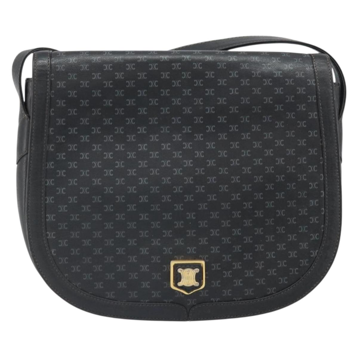CELINE Macadam Canvas Shoulder Bag PVC Black Gold Auth ka2364