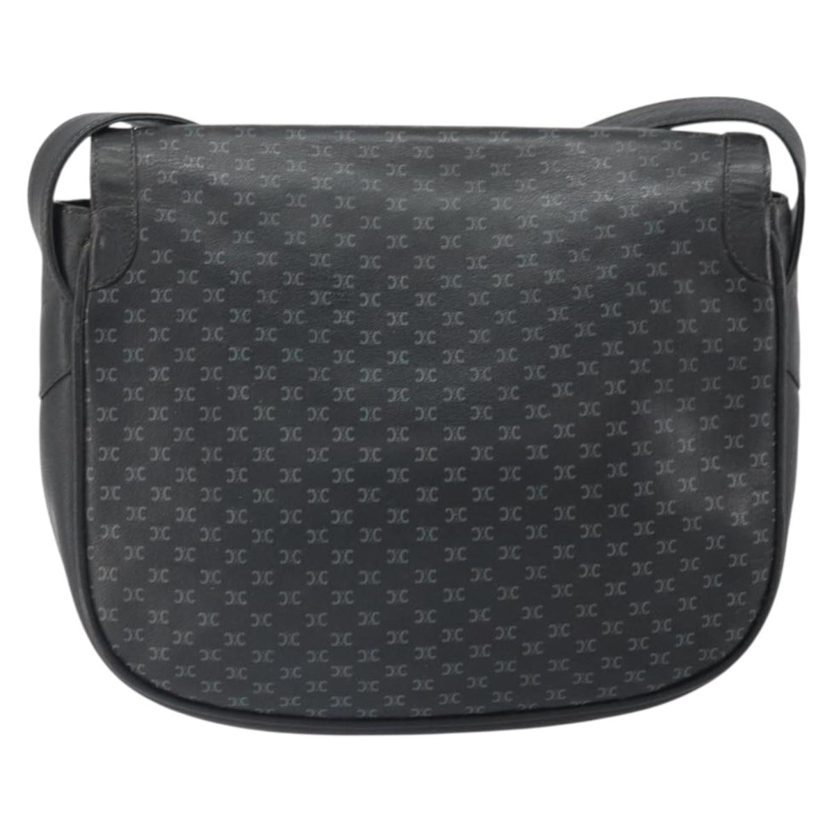 CELINE Macadam Canvas Shoulder Bag PVC Black Gold Auth ka2364