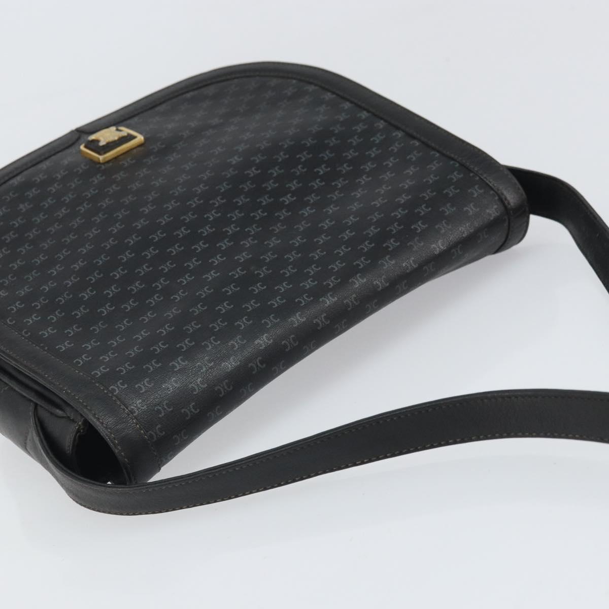 CELINE Macadam Canvas Shoulder Bag PVC Black Gold Auth ka2364