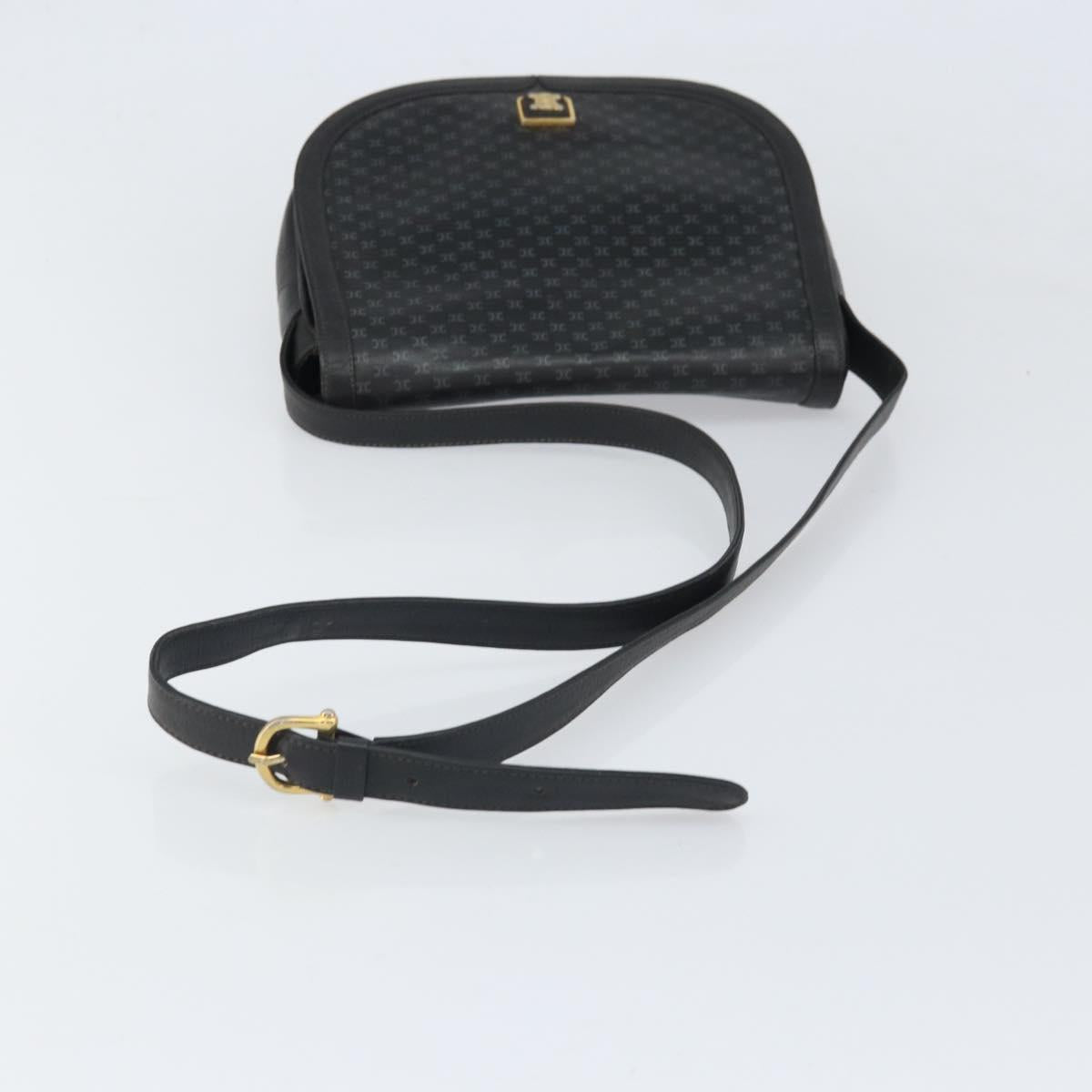 CELINE Macadam Canvas Shoulder Bag PVC Black Gold Auth ka2364