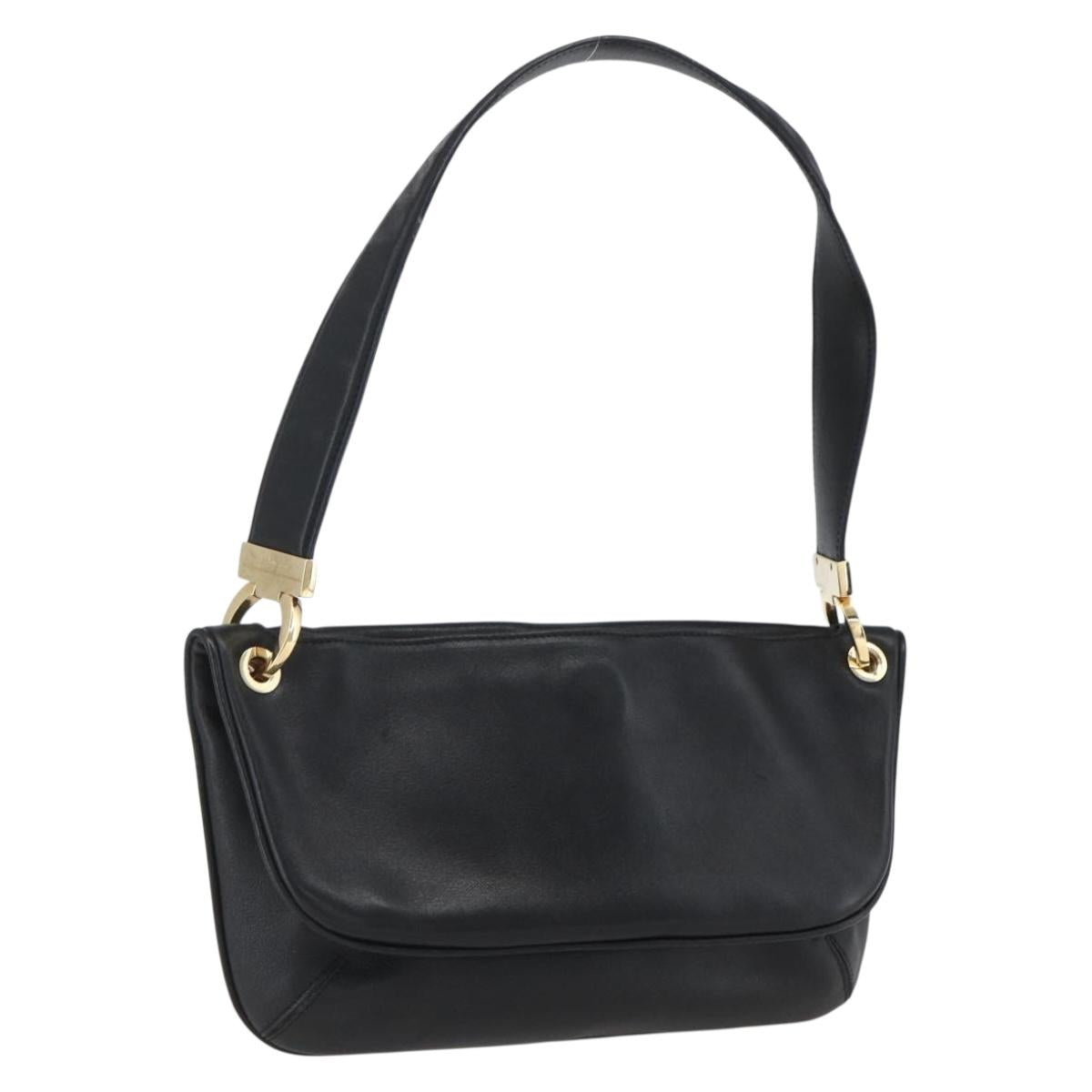 Salvatore Ferragamo Shoulder Bag Leather Gold Black Auth ka2367