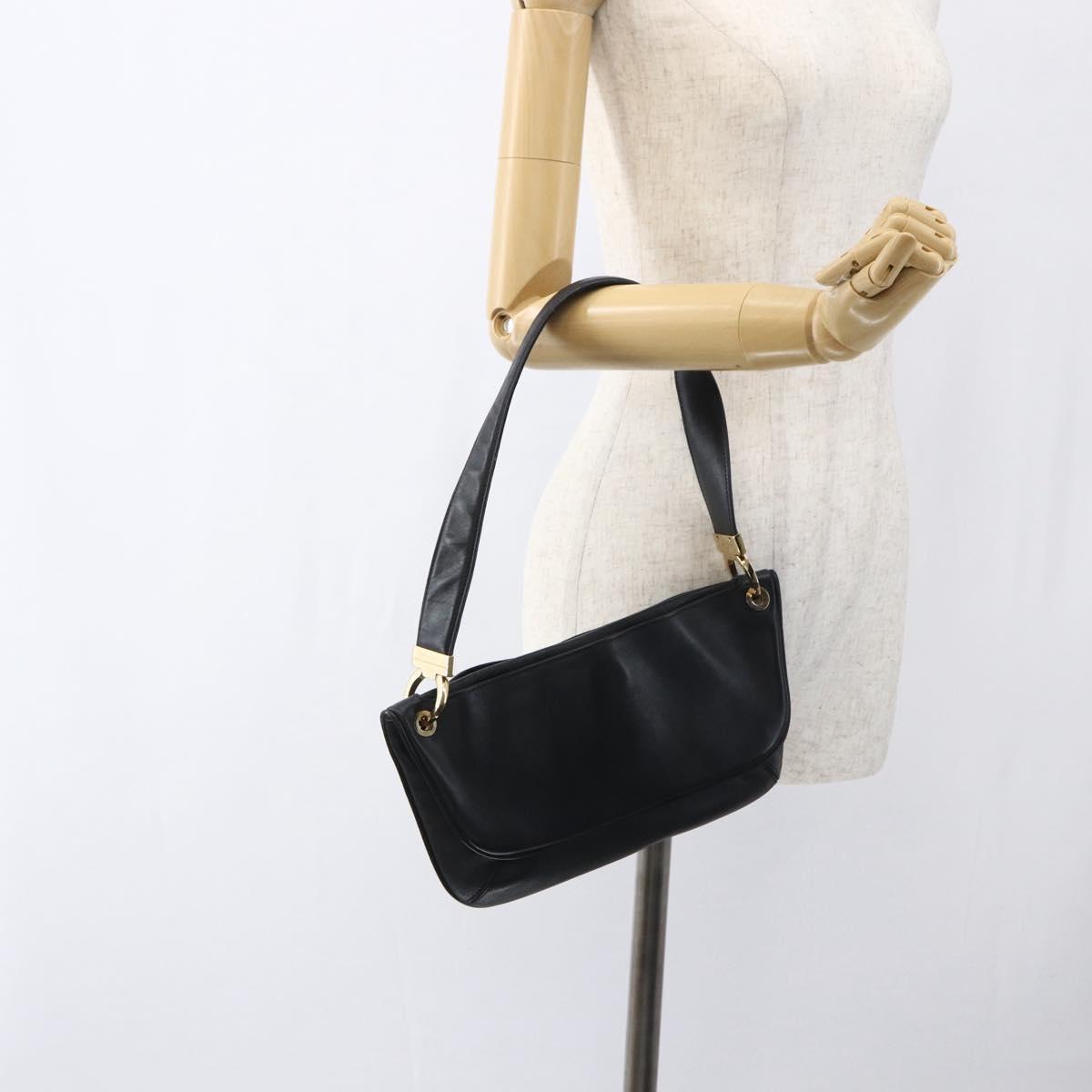 Salvatore Ferragamo Shoulder Bag Leather Gold Black Auth ka2367