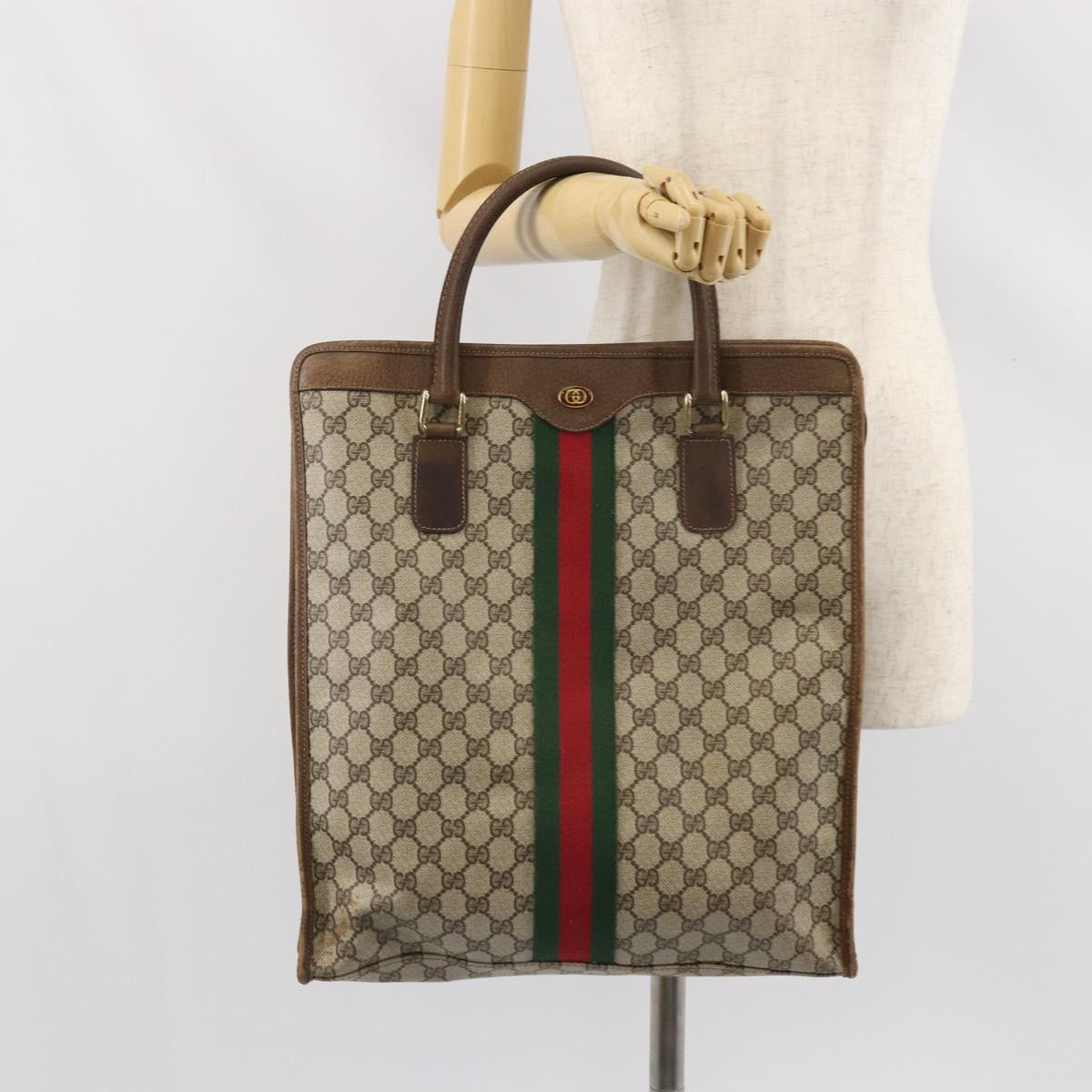 GUCCI GG Supreme Web Sherry Line Tote Bag PVC Beige Red 010 378 Auth ka2369