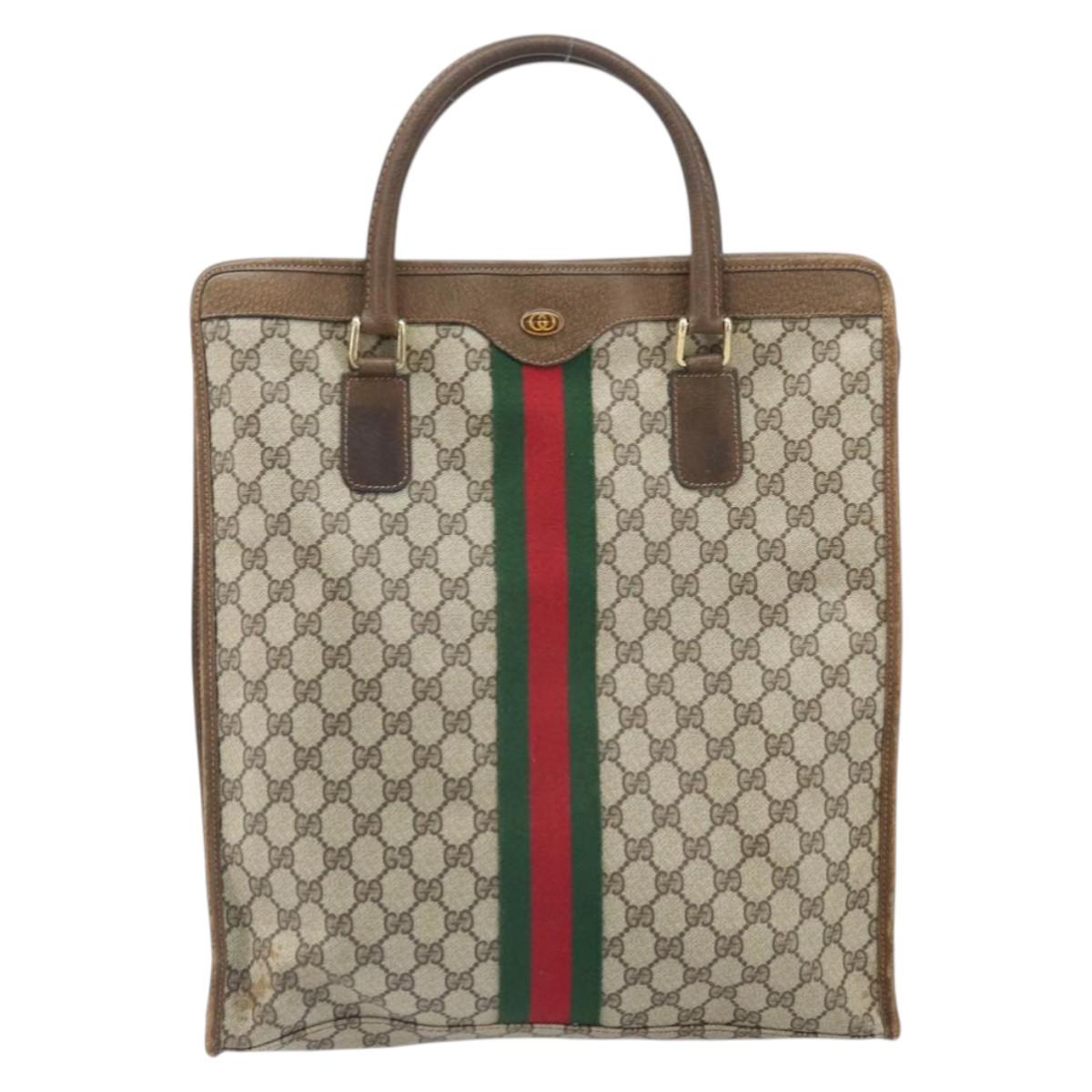 GUCCI GG Supreme Web Sherry Line Tote Bag PVC Beige Red 010 378 Auth ka2369