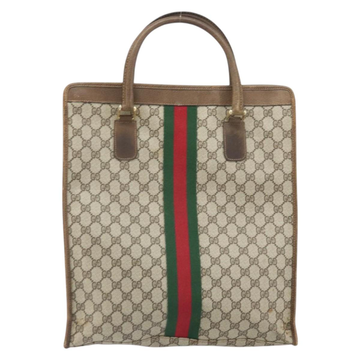 GUCCI GG Supreme Web Sherry Line Tote Bag PVC Beige Red 010 378 Auth ka2369