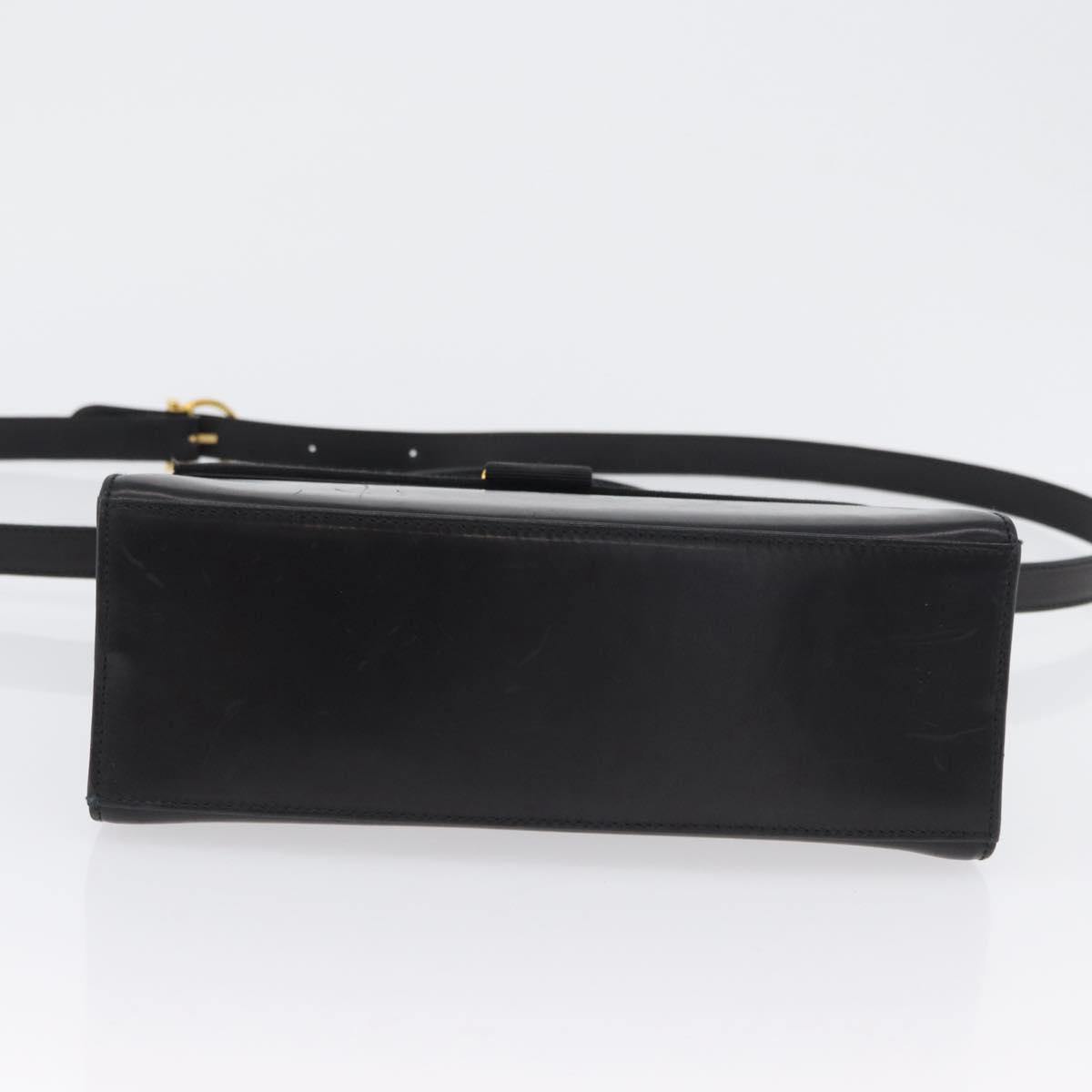 Salvatore Ferragamo Vara Ribbon Hand Bag Leather 2way Black Gold Auth ka2379