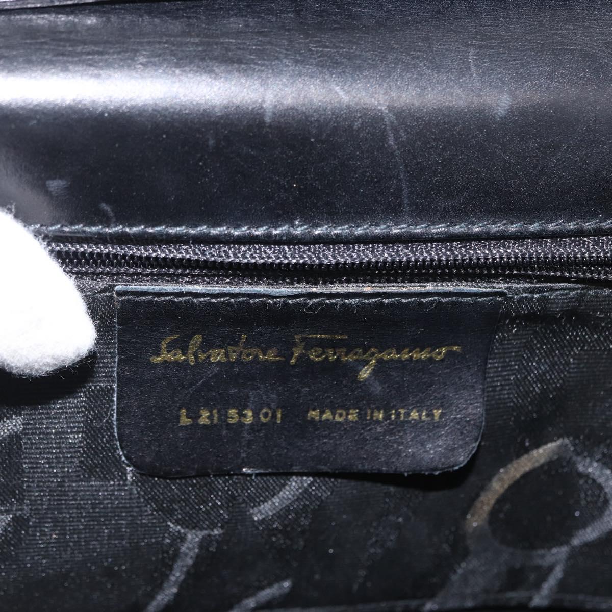 Salvatore Ferragamo Vara Ribbon Hand Bag Leather 2way Black Gold Auth ka2379
