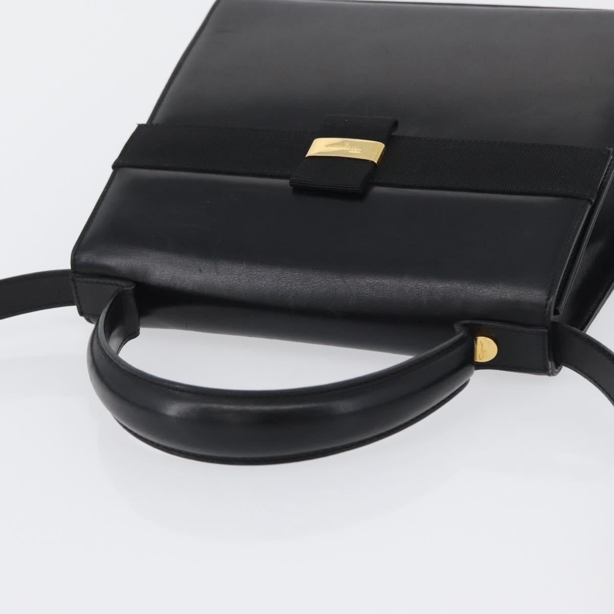 Salvatore Ferragamo Vara Ribbon Hand Bag Leather 2way Black Gold Auth ka2379