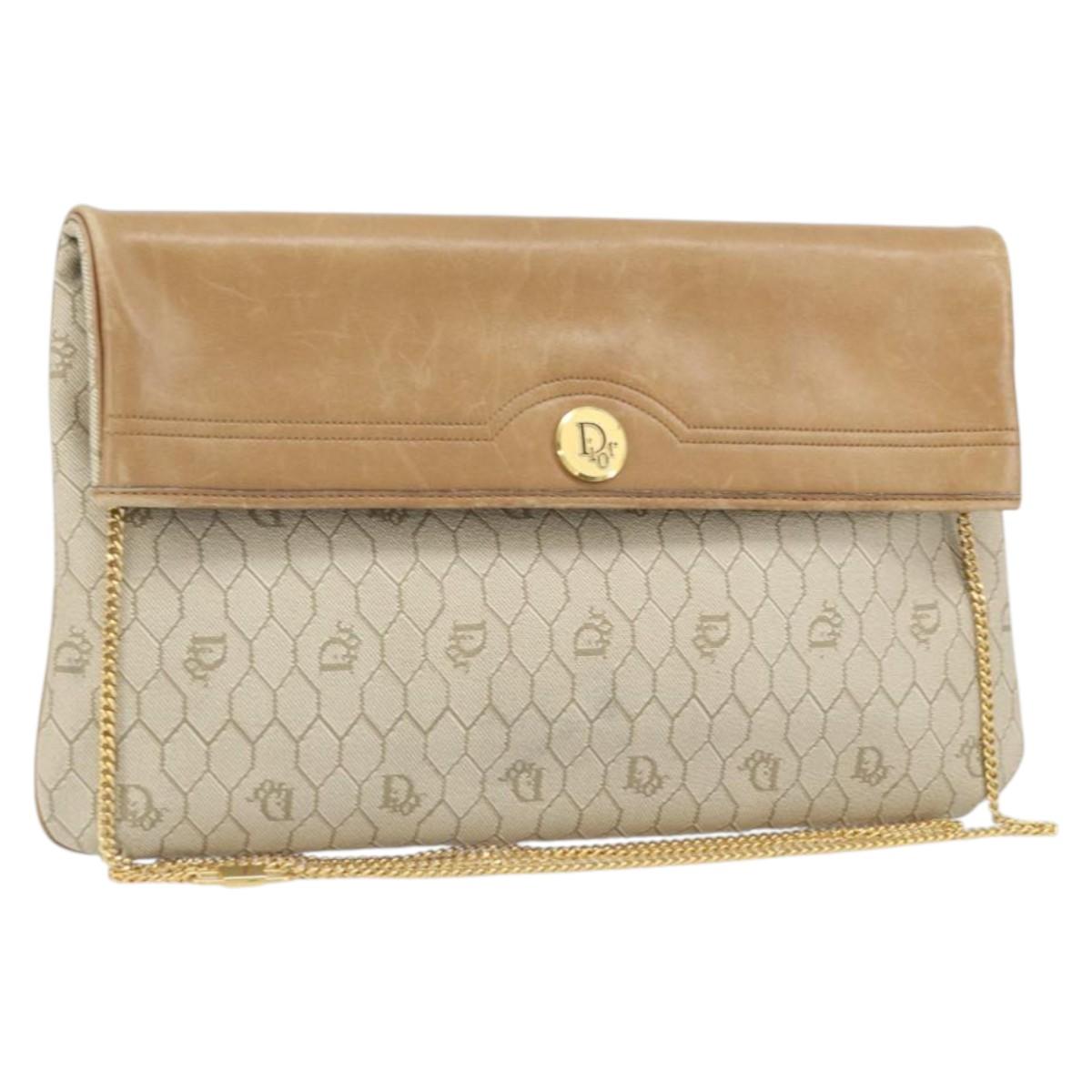 Christian Dior Honeycomb Canvas Shoulder Bag PVC Beige Gold Auth ka2388