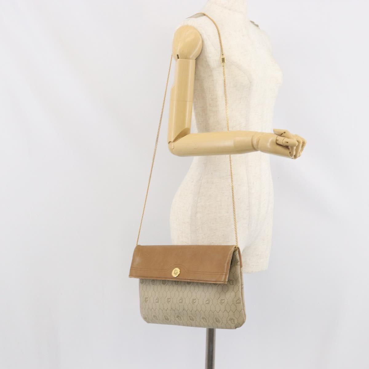 Christian Dior Honeycomb Canvas Shoulder Bag PVC Beige Gold Auth ka2388