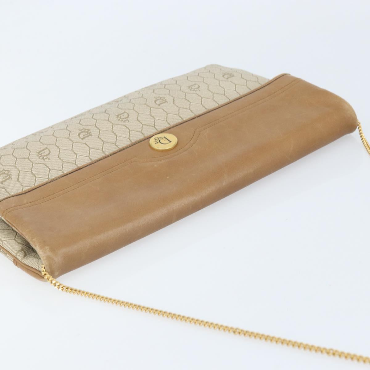 Christian Dior Honeycomb Canvas Shoulder Bag PVC Beige Gold Auth ka2388