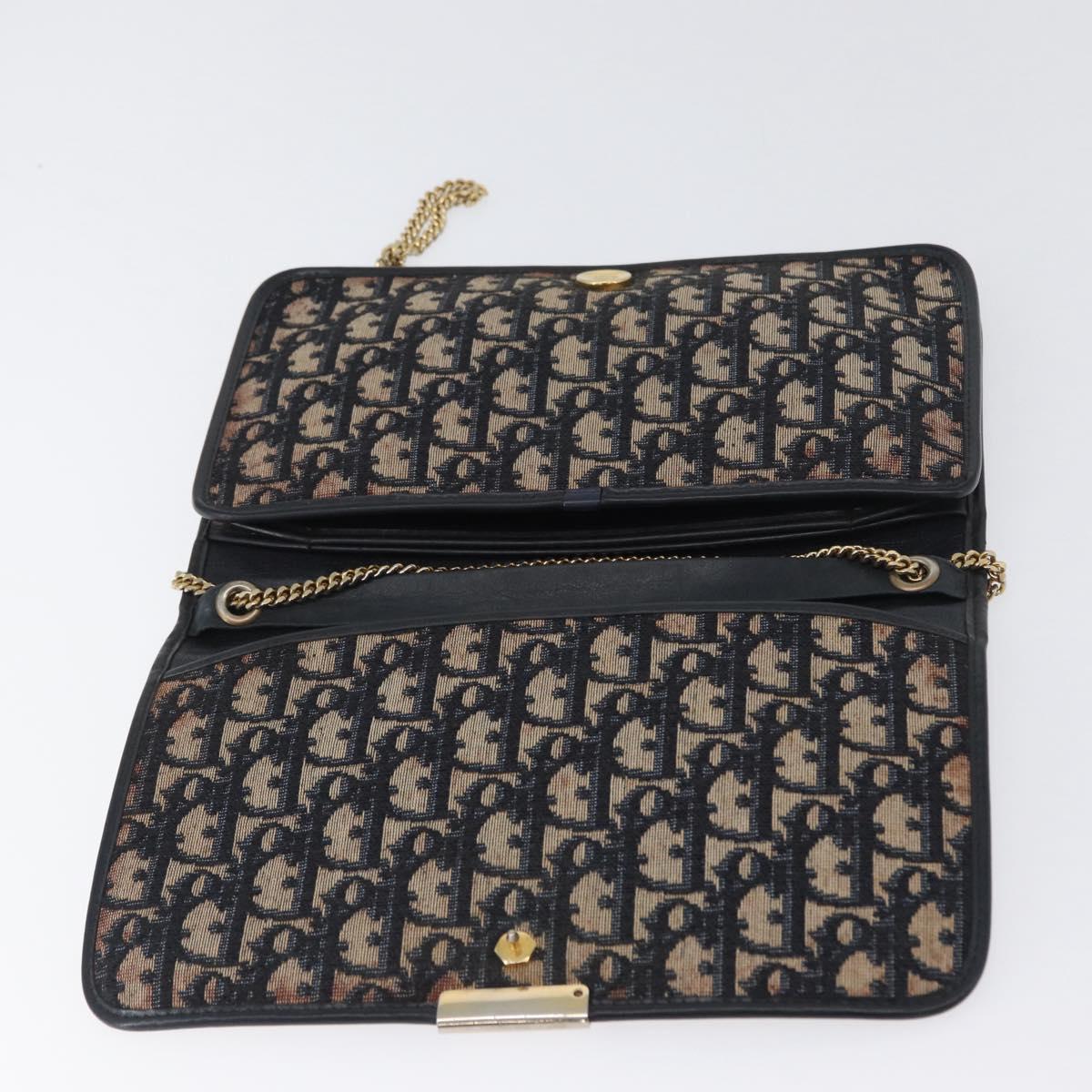 Christian Dior Chain Trotter Canvas Shoulder Bag Navy Gold Auth ka2389